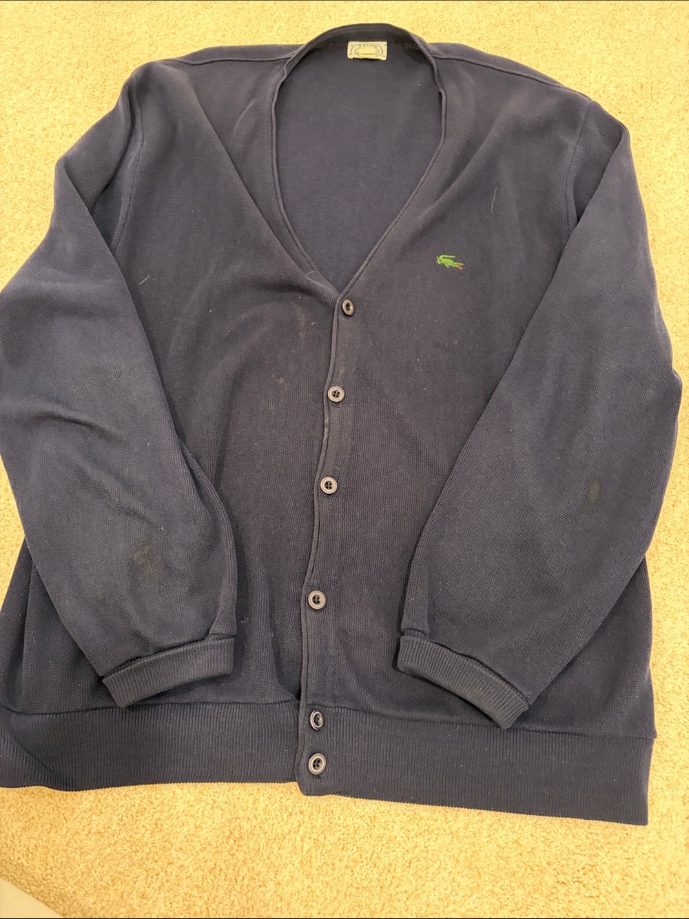 Lacoste Navy Button-Front Cardigan with Green Crocodile